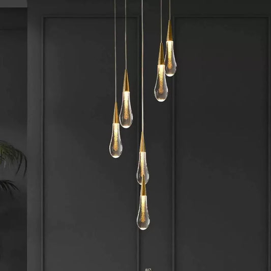 Modern Raindrop Chandelier Decorative Stair Ceiling Light Waterdrop Crystal Light Fixture Kitchen Island Hotel Hall Living
