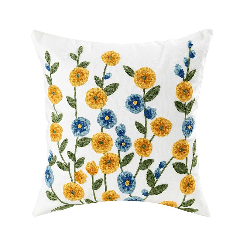 Home Decor Floral Cushion Cover Embroidered Flower Linen Simple Sofa Headboard Pillow Case Office Cushion Cover Cogines 45x45cm