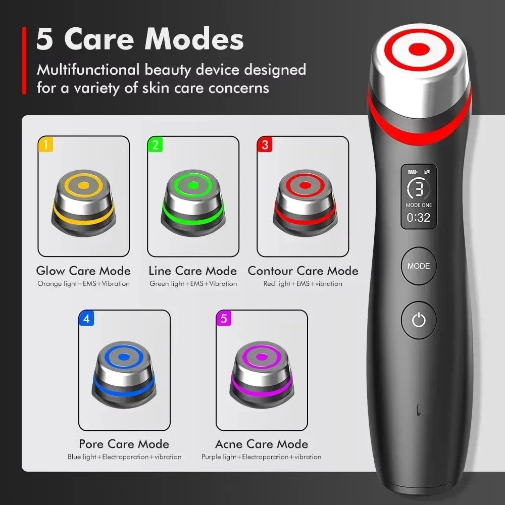 New 6 in 1 Multifunction Ager Booster Pro Skin Therapy Wand Facial Led Lights Beauty Device