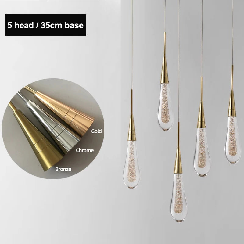 Modern Raindrop Chandelier Decorative Stair Ceiling Light Waterdrop Crystal Light Fixture Kitchen Island Hotel Hall Living