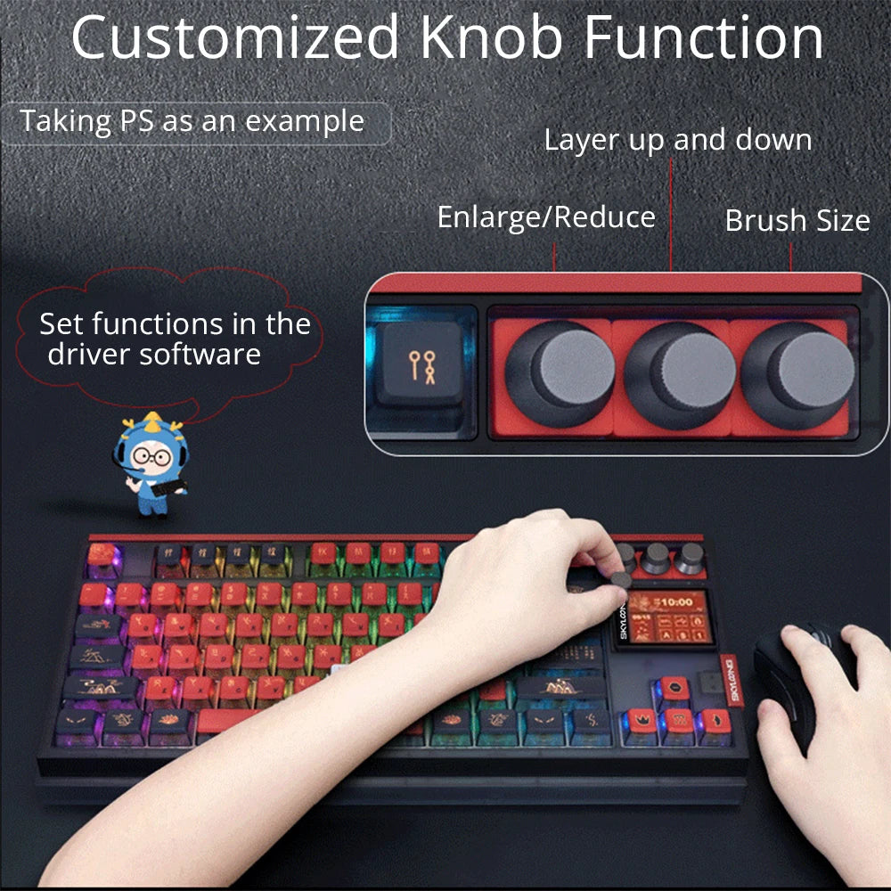 SKYLOONG GK87 Pro Wireless Gaming Keyboard 8Khz Mechanical Keyboard PBT Keycaps RGB LED Bluetooth Keyboard with knobs Hot-swap
