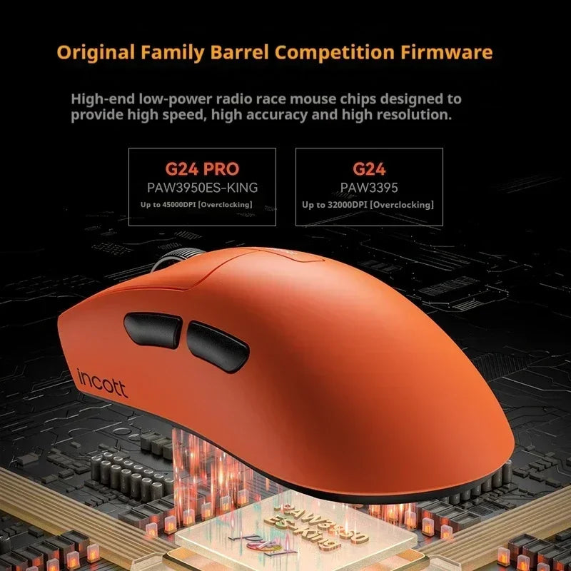 Incott G24Pro Wireless Mouse Paw3395 Sensor Low Latency Dual Mode Hot Swap Ergonomics Lightweight Gaming Mice Gaming Accessories