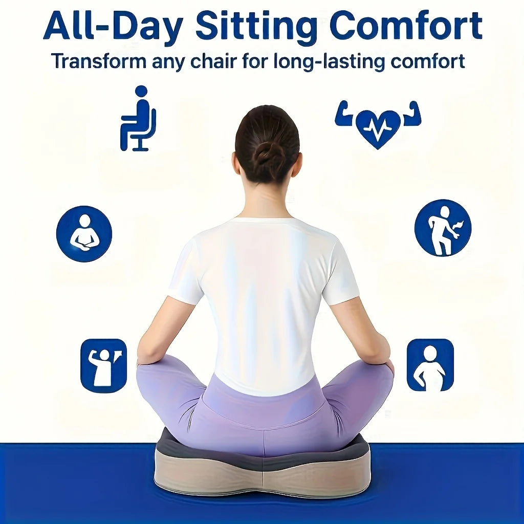 Memory foam seat cushion, with a central groove ergonomic pressure pad