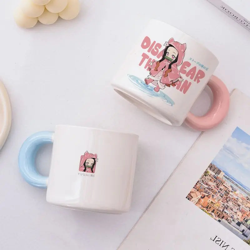 Demon Slayer Nezuko peripherals new two-dimensional creative anime pattern fashionable anti-scalding ceramic cup with handle