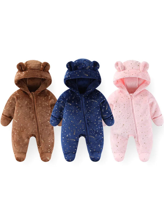 2025 Winter New Baby Clothes  Fur Hoodie Toddler Rompers Fur Thicken Lining Boys Jumpsuits Infant Footies
