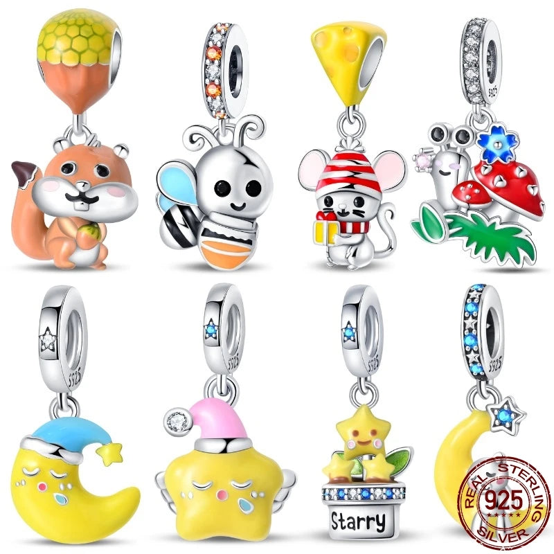 925 Sterling Silver Luminous Series Goodnight Bear Pendant Fit Original Pan Bracelet For Women Birthday Fine Jewelry Gift