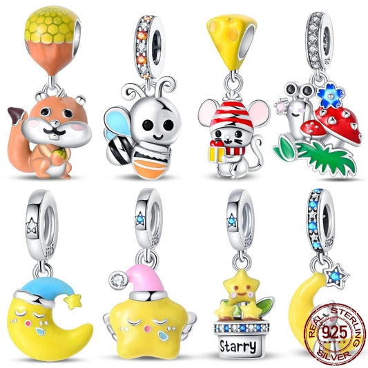 925 Sterling Silver Luminous Series Goodnight Bear Pendant Fit Original Pan Bracelet For Women Birthday Fine Jewelry Gift