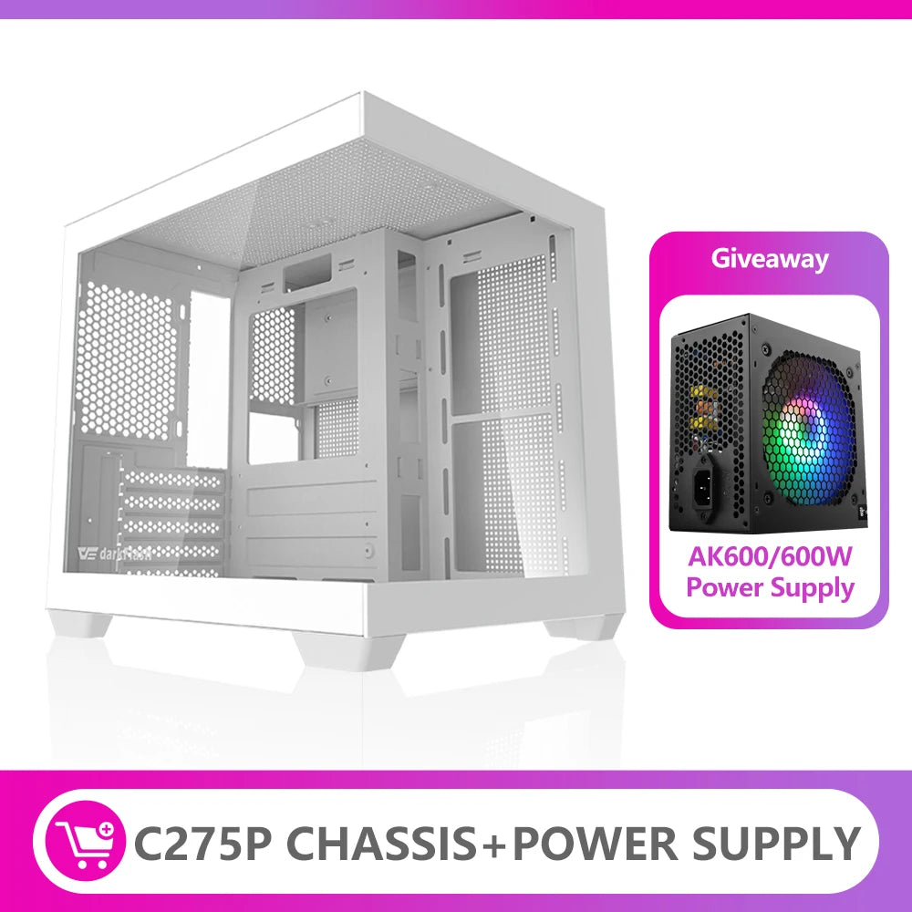 Aigo 275P PC Case Sea View Room Gaming Computer Desktop M-ATX ITX Motherboard  Double-Sided Tempered Glass PC Gamer Cabinet