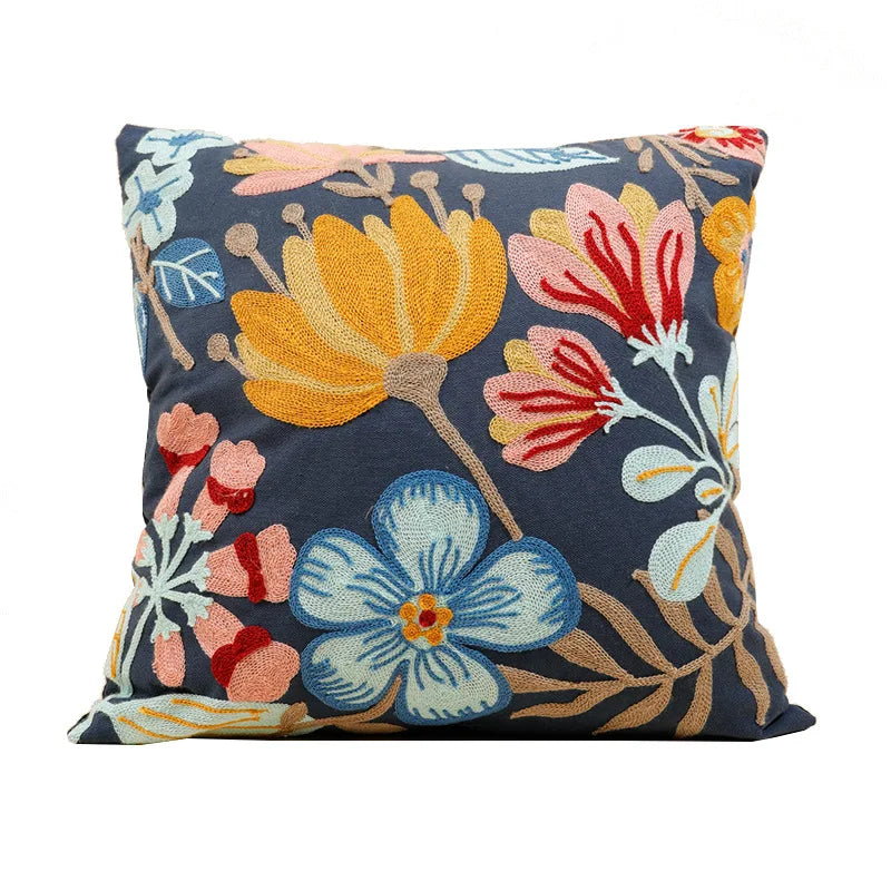 Home Decor Floral Cushion Cover Embroidered Flower Linen Simple Sofa Headboard Pillow Case Office Cushion Cover Cogines 45x45cm