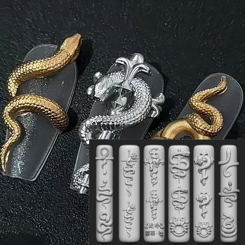 1 Pc Silicone Nail Mold Cyberpunk Little Doctor Toy Dark Snake Template Exquisite Three-Dimensional Decoration DIY Nail Mold