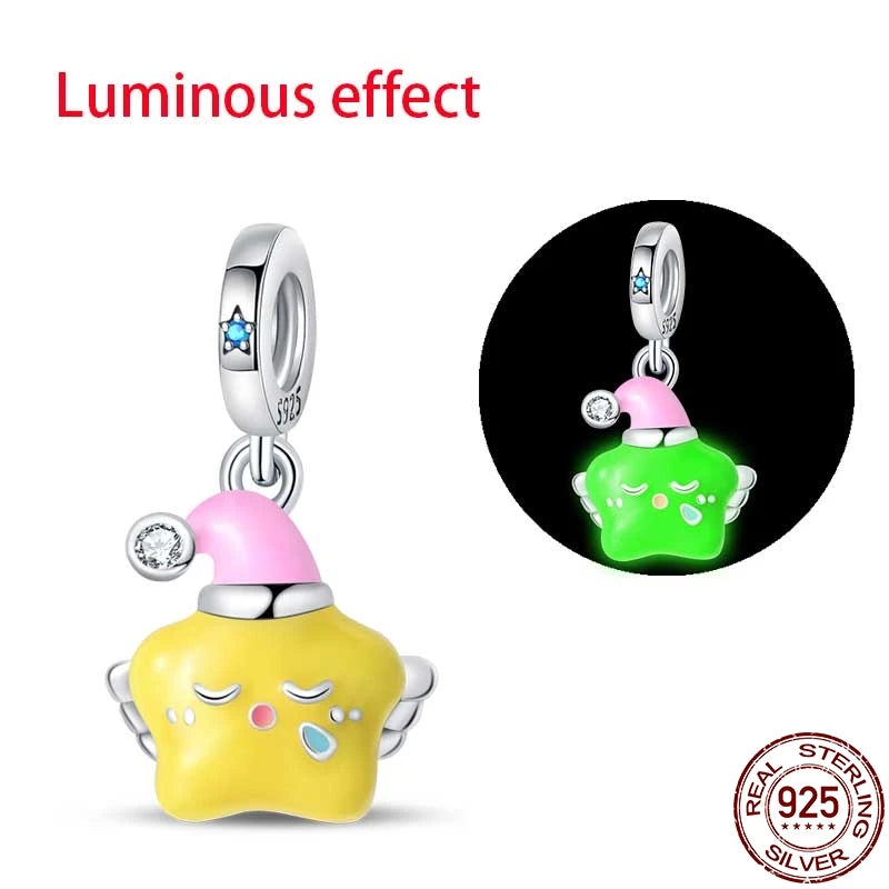 925 Sterling Silver Luminous Series Goodnight Bear Pendant Fit Original Pan Bracelet For Women Birthday Fine Jewelry Gift