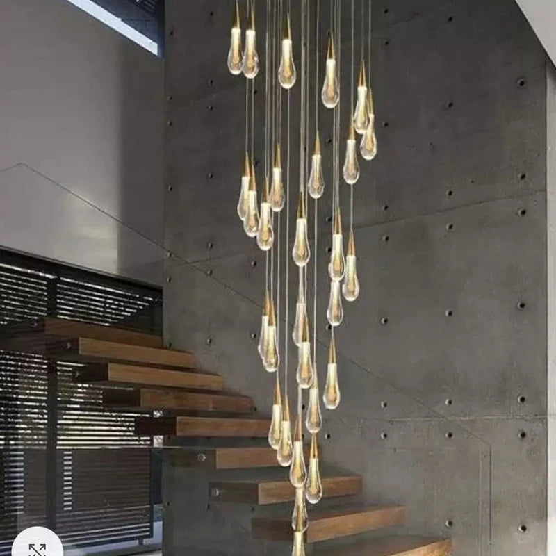 Modern Raindrop Chandelier Decorative Stair Ceiling Light Waterdrop Crystal Light Fixture Kitchen Island Hotel Hall Living