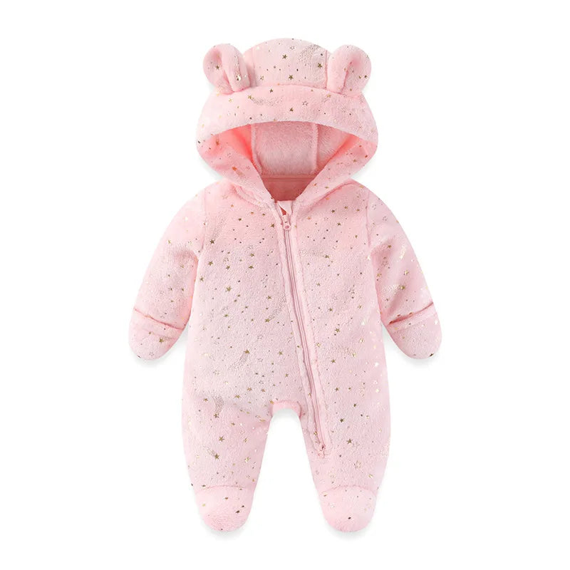2025 Winter New Baby Clothes  Fur Hoodie Toddler Rompers Fur Thicken Lining Boys Jumpsuits Infant Footies