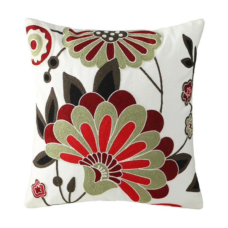 Home Decor Floral Cushion Cover Embroidered Flower Linen Simple Sofa Headboard Pillow Case Office Cushion Cover Cogines 45x45cm