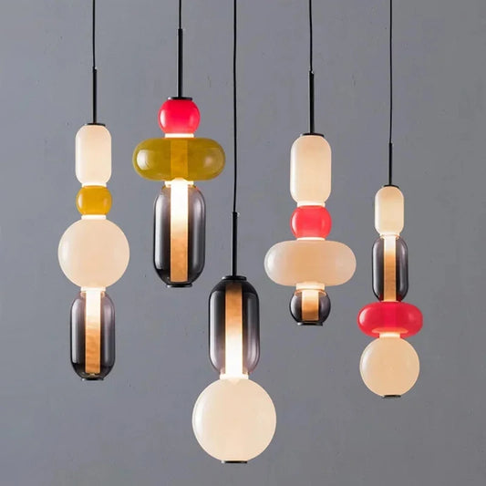 Modern Candy Glass Italian Hanging Lamp Colorful Pendant Light Chandelier For Loft Living Room Kitchen Restaurant Ceiling Decor