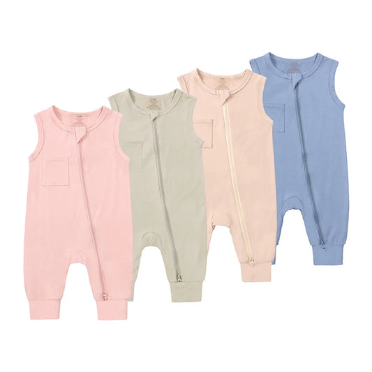 Essentials Summer Baby Romper Clothes Bamboo Fiber Toddler Jumpsuit Sleeveless Onesies Kids Pajamas Solid Bodysuit For Newborn