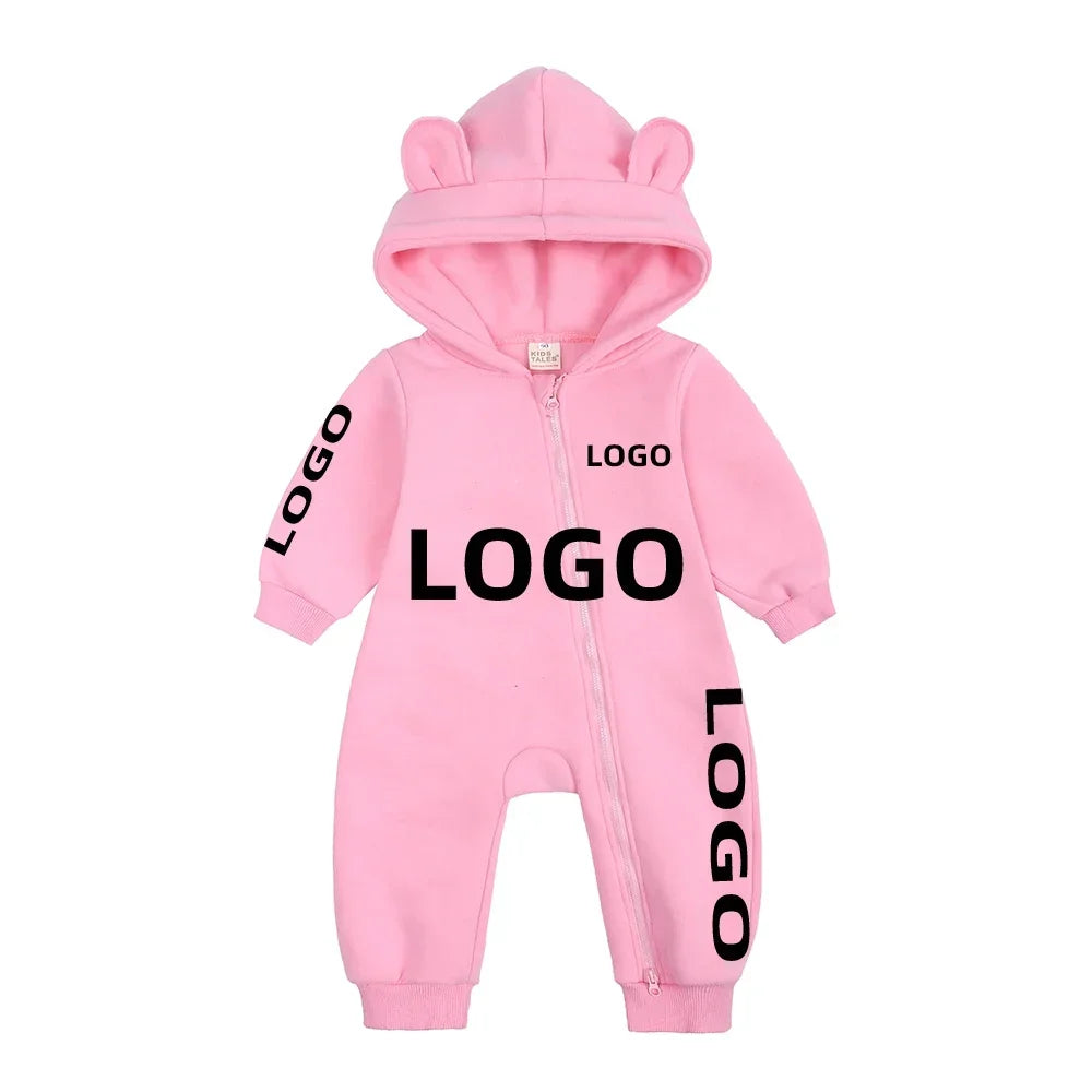 Kids Baby Boys Girls Custom Hoodies Bear Zipper Romper Clothes Newborn Cotton Fleece Personalized Thick Solid Bodysuit for 0-24M