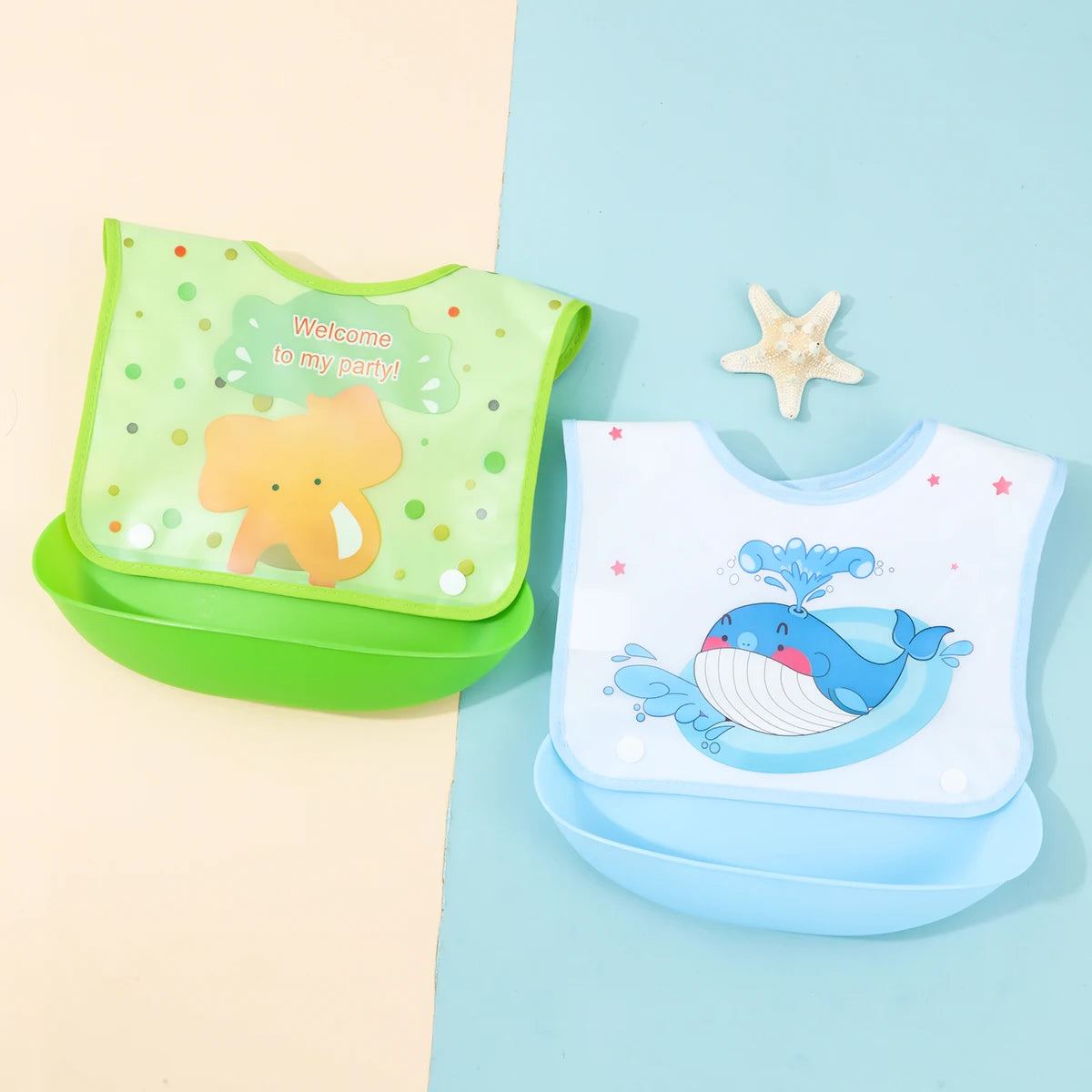 Cartoon EVA bib Infant meal detachable rice pocket Children's no-wash waterproof imitation silicone bib saliva pocket
