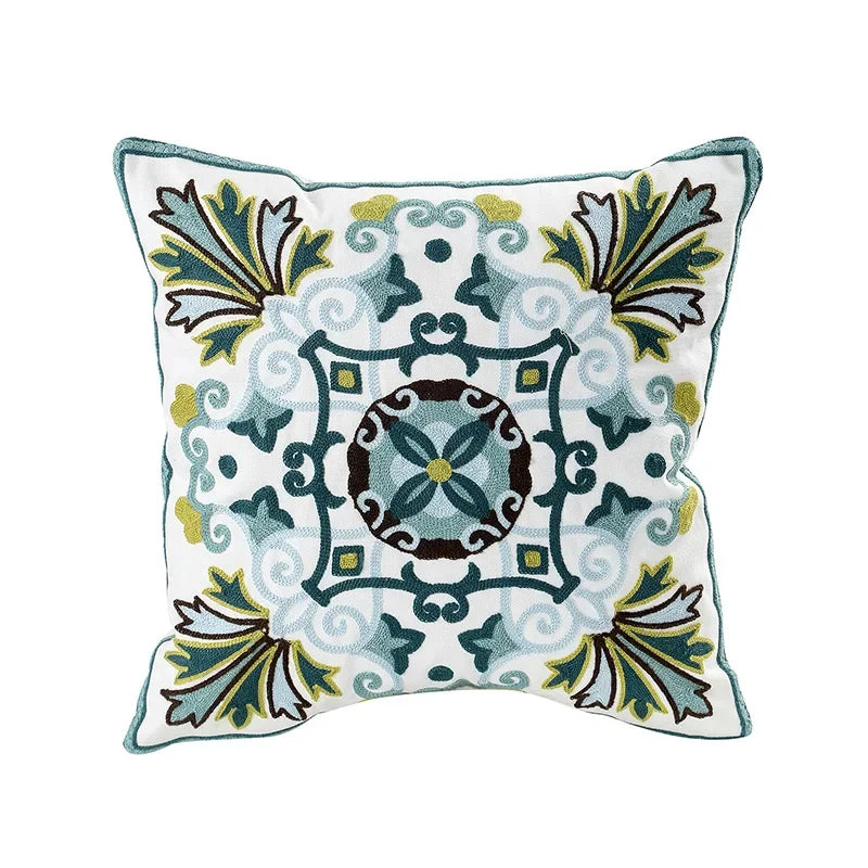 Home Decor Floral Cushion Cover Embroidered Flower Linen Simple Sofa Headboard Pillow Case Office Cushion Cover Cogines 45x45cm