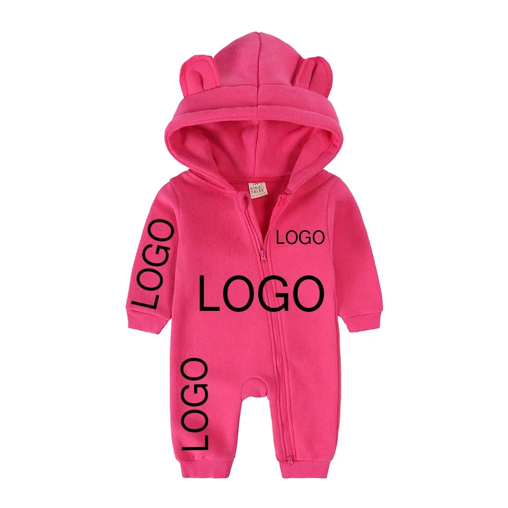 Kids Baby Boys Girls Custom Hoodies Bear Zipper Romper Clothes Newborn Cotton Fleece Personalized Thick Solid Bodysuit for 0-24M