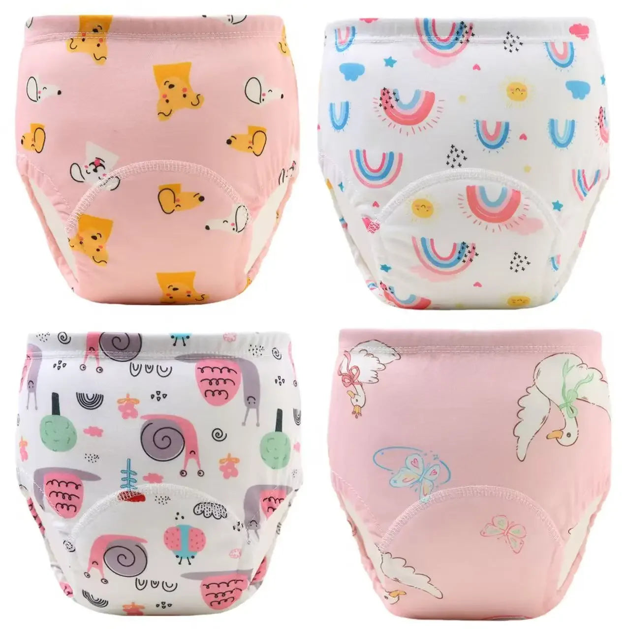 4PCS Baby Training Pants Toddler Girl Cartoon Polyester Cotton Underwear Cloth Panties Reusable Waterproof Potty Learning Diaper
