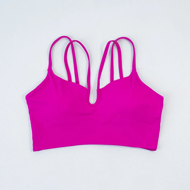 Fitness Sports Bra Women's Top Solid Color Multi Belt Cross Back Gym Yoga Fitness Tight Soft Detachable Chest Mat