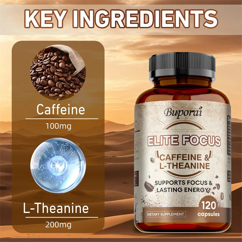 Elite Caffeine Capsules with L-Theanine – Energy Supplements – Clean & Natural Nootropic Stack for Smart Cognitive Performance