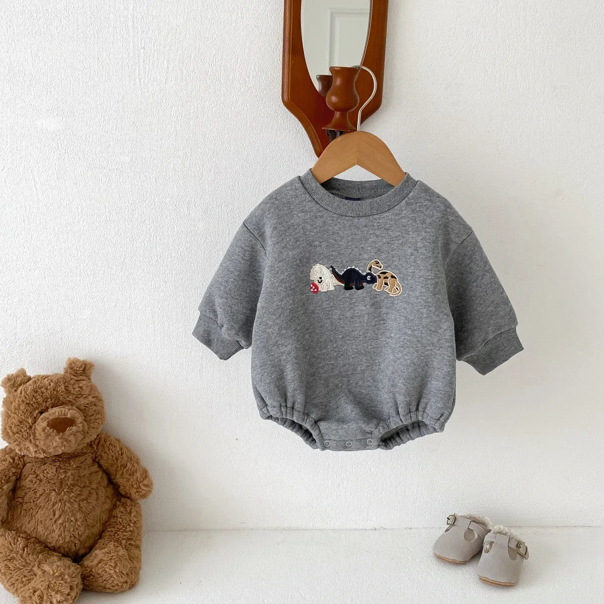 Spring Autumn New in Infant Baby Cute Clothing - Kids Toddler Thick Embroidery Dinosaur Jumpsuits ,newborn Bodysuits 0-24M