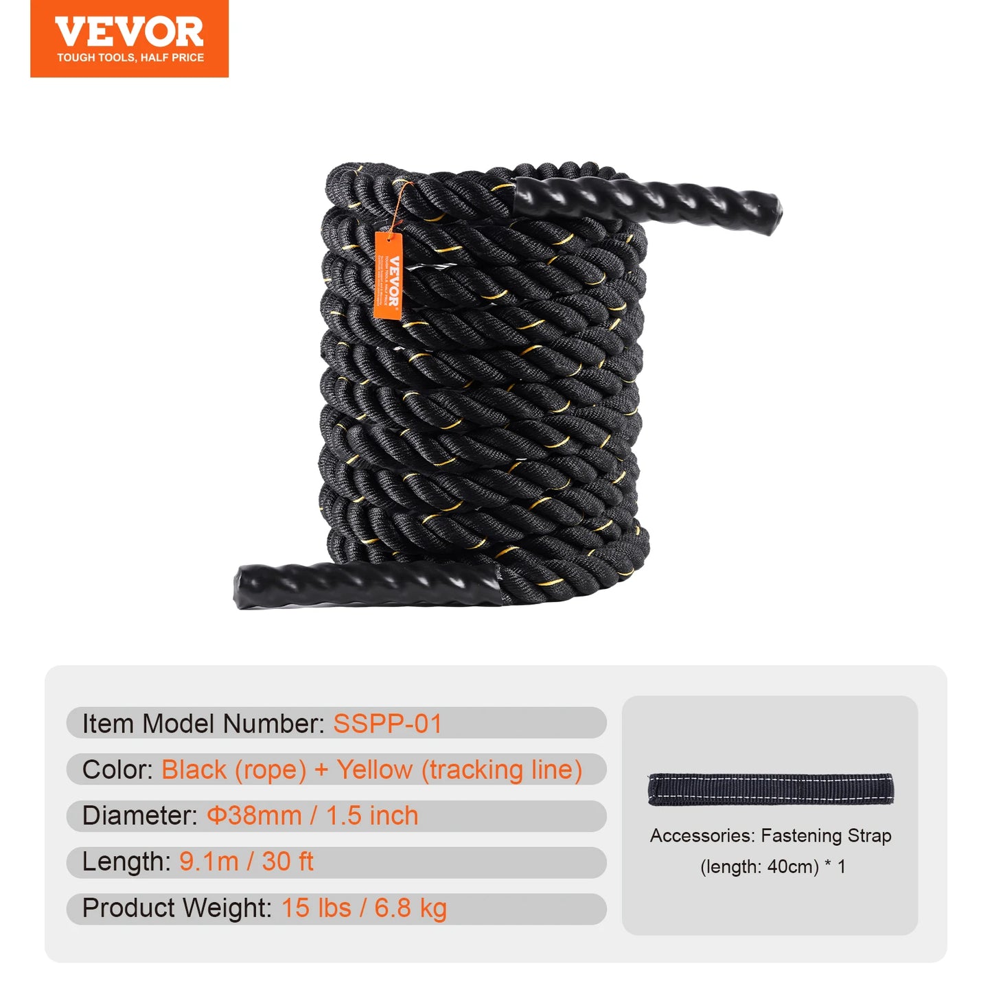 SucceBuy Battle Rope 1.5 Inch Diameter 30Ft Length  for Home Gym  Body Workout Core Strength Training Muscle Building Fitness