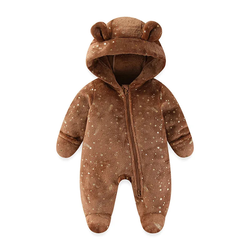 2025 Winter New Baby Clothes  Fur Hoodie Toddler Rompers Fur Thicken Lining Boys Jumpsuits Infant Footies