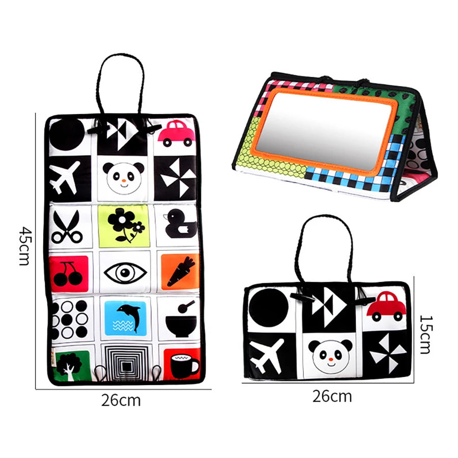 Foldable Crib Toy Activity Soft Book For Toddlers Tummy Time Baby Mirror Infant Toys First Gifts Visual Development Newborn Toys