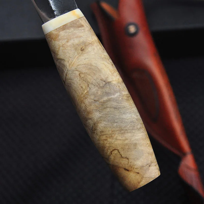 Yakut High Carbon Steel Forging Small Straight Knife Outdoor Camping Hunting Tactical Defense Fixed Knife Solid Wood Handle EDC