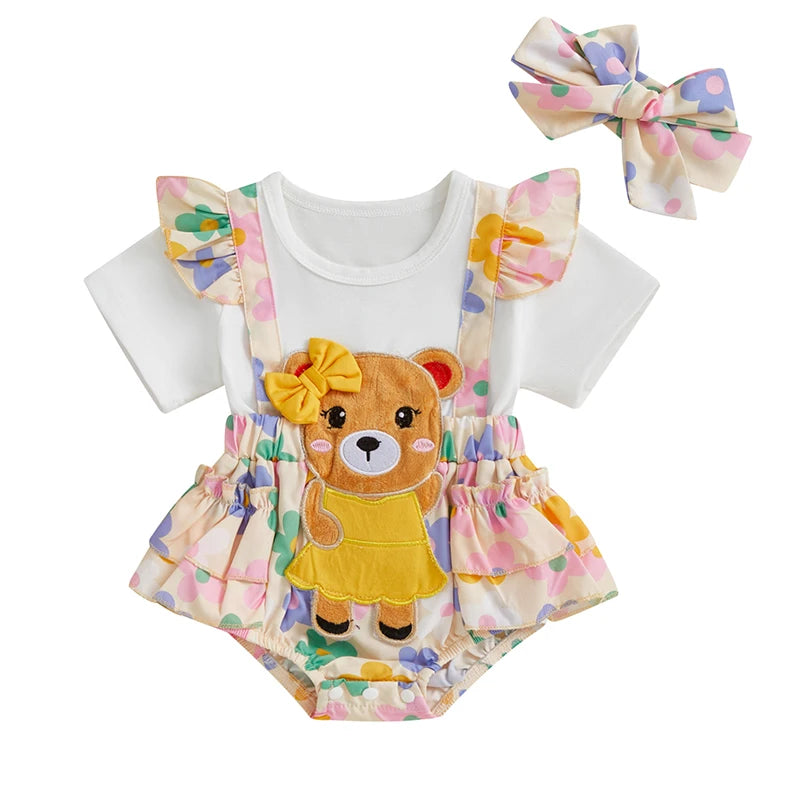 Adorable Baby Girl Floral Print Romper with Matching Headband Set for Summer Outings - Newborn Fashion Essentials