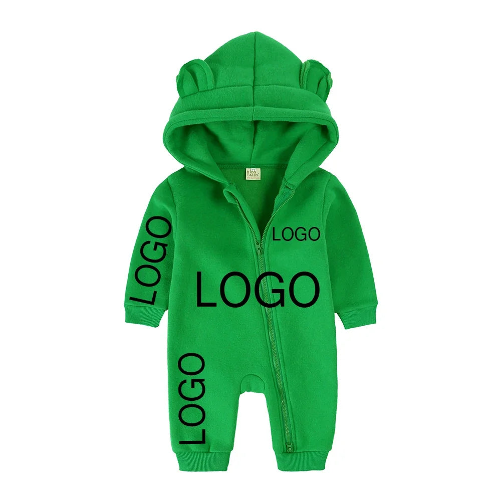 Kids Baby Boys Girls Custom Hoodies Bear Zipper Romper Clothes Newborn Cotton Fleece Personalized Thick Solid Bodysuit for 0-24M