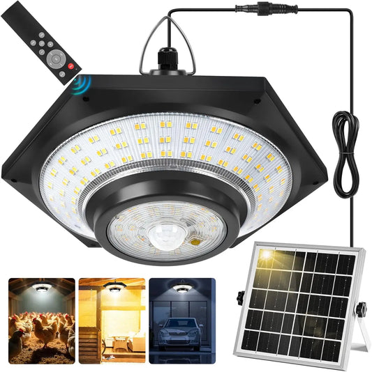 Solar Pendant Lights Outdoor Solar Shed Light Motion Sensor 288 LEDs Dimmable Indoor Barn Lamp Waterproof Gazebo Yard Garage Pat
