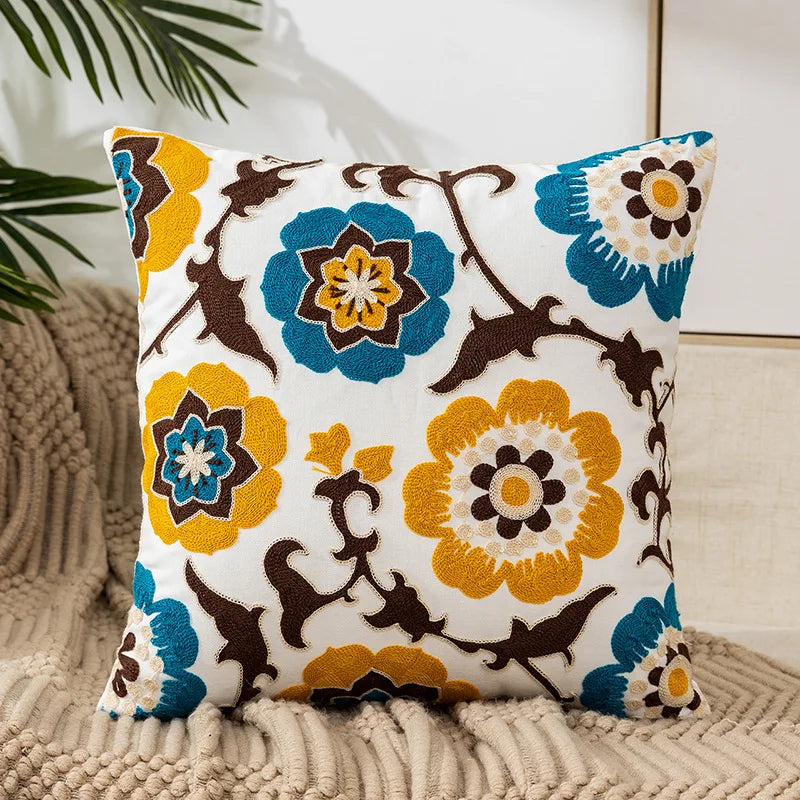 Home Decor Floral Cushion Cover Embroidered Flower Linen Simple Sofa Headboard Pillow Case Office Cushion Cover Cogines 45x45cm