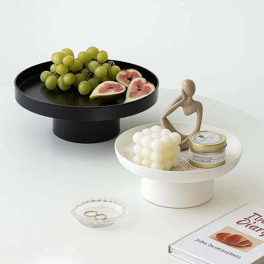 ABS Modern Minimalist Stackable Serving Trays, Black White Round Tiered Fruit Display for Kitchen Home Decor