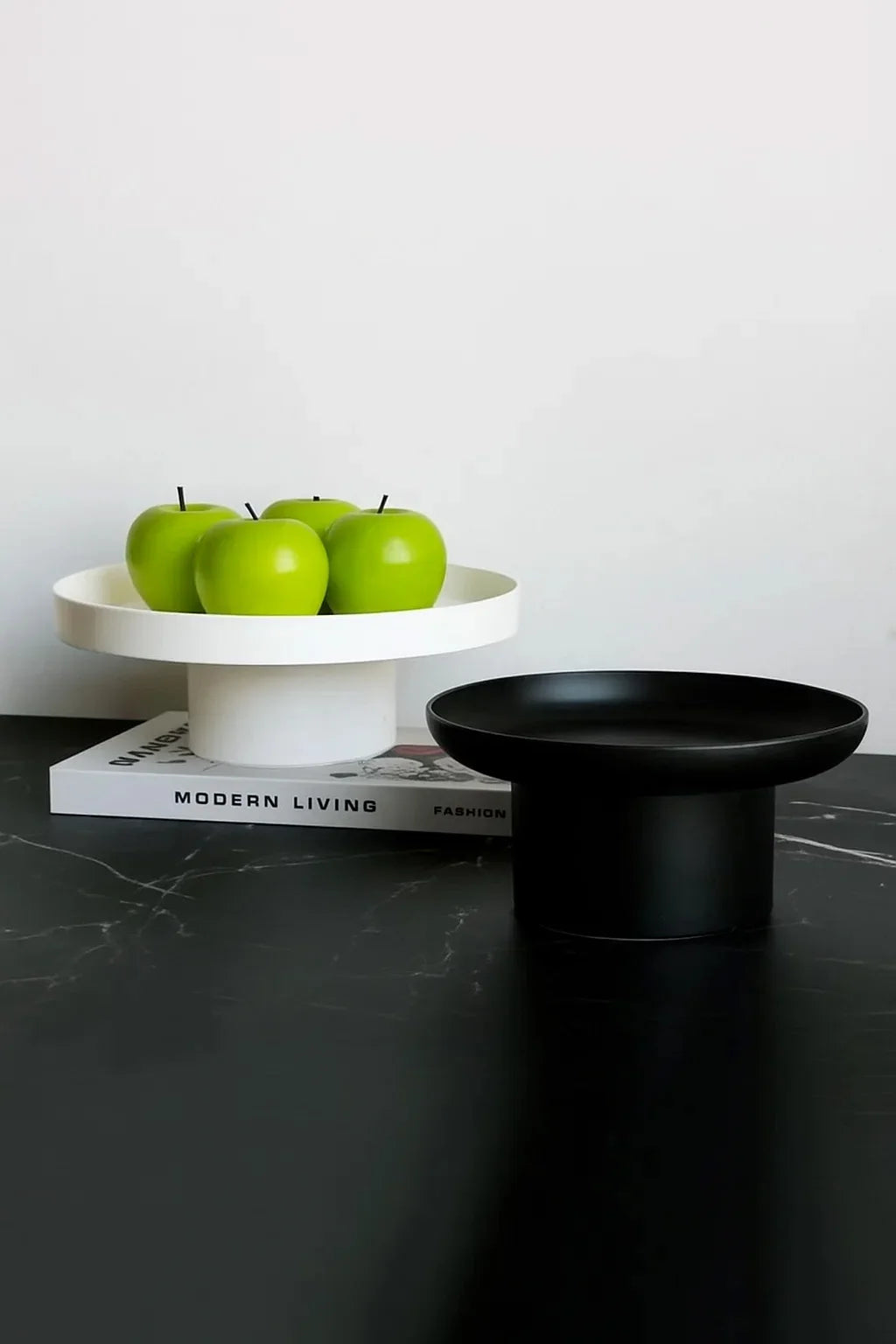 ABS Modern Minimalist Stackable Serving Trays, Black White Round Tiered Fruit Display for Kitchen Home Decor