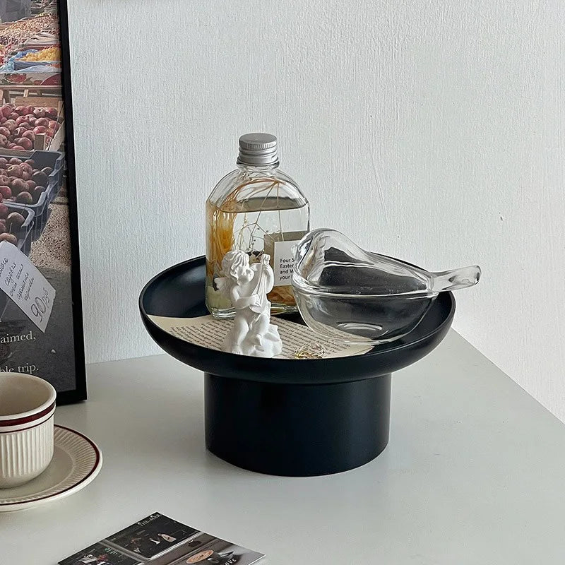 ABS Modern Minimalist Stackable Serving Trays, Black White Round Tiered Fruit Display for Kitchen Home Decor