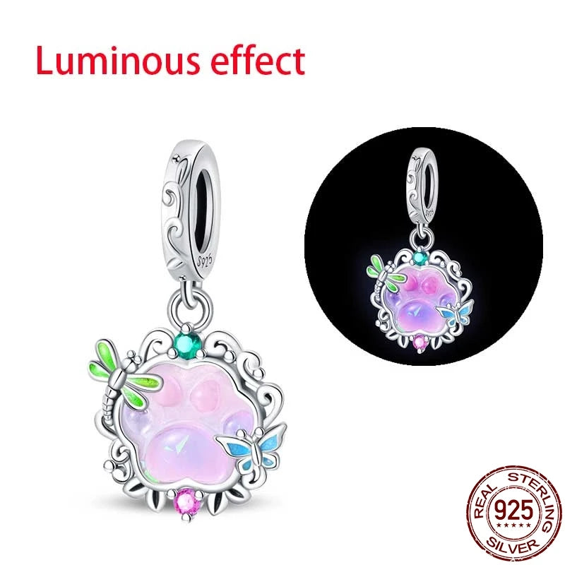 925 Sterling Silver Luminous Series Goodnight Bear Pendant Fit Original Pan Bracelet For Women Birthday Fine Jewelry Gift