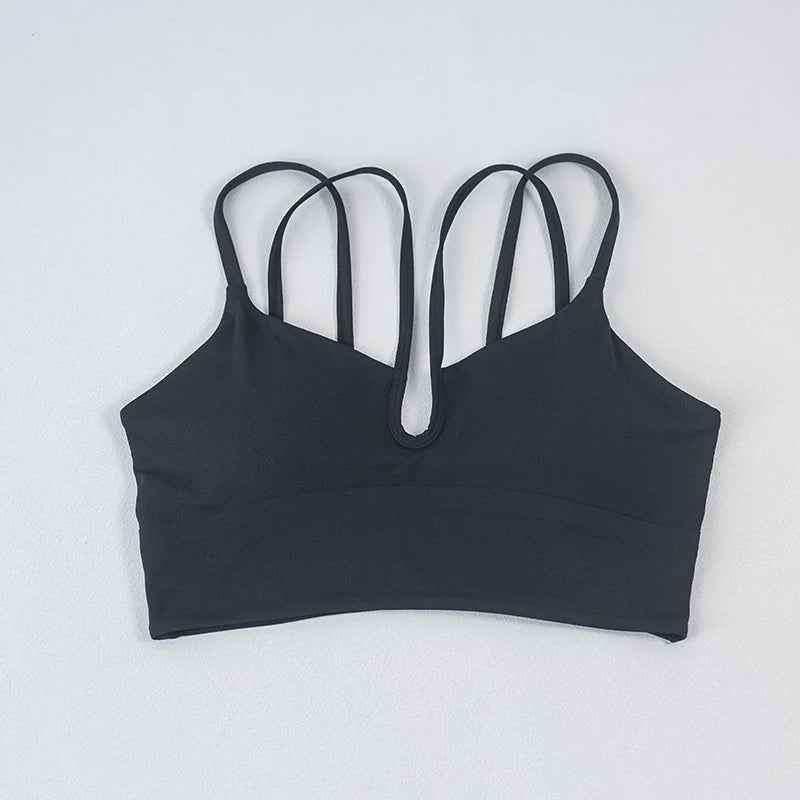 Fitness Sports Bra Women's Top Solid Color Multi Belt Cross Back Gym Yoga Fitness Tight Soft Detachable Chest Mat