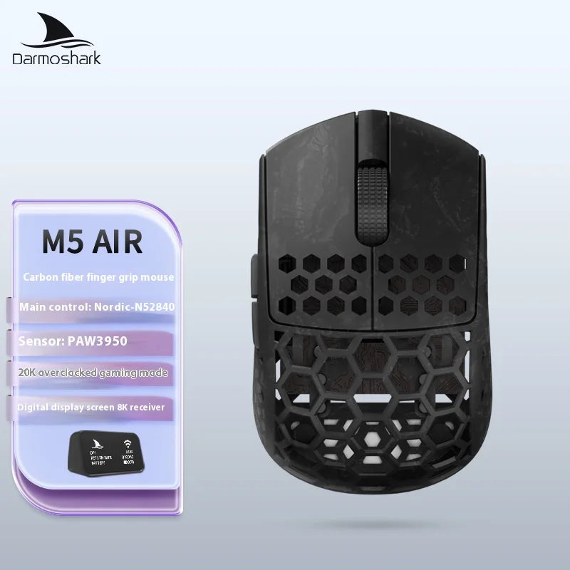 Darmoshark M5Air Forged Carbon Fiber Gaming Mouse Wireless 8K Macro Mouse 30KDPI Finger Grip Small Hand Mice 30g Lightweight