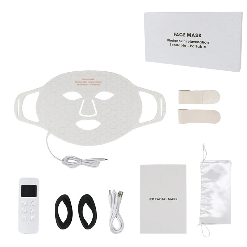 Rechargeable Led Red Light Therapy Silicone Face Mask Photon Rejuvenation Pdt 4 Colors Led Facial Mask for Skin Care Beauty Care