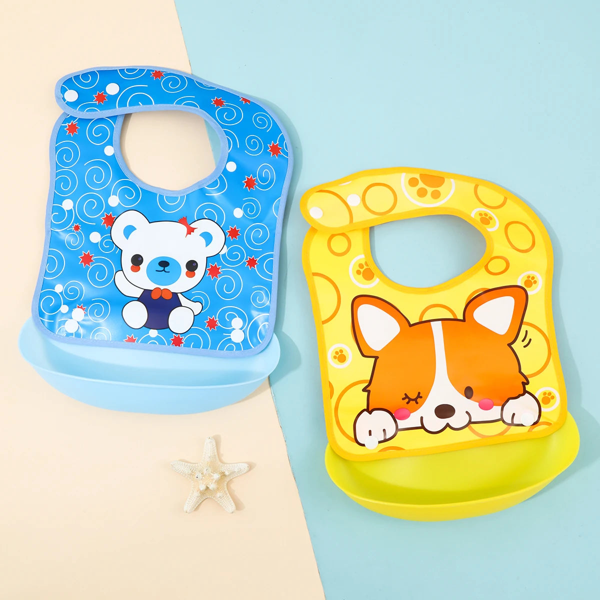 Cartoon EVA bib Infant meal detachable rice pocket Children's no-wash waterproof imitation silicone bib saliva pocket