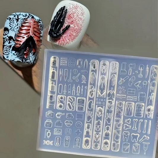 1 Pc Silicone Nail Mold Cyberpunk Little Doctor Toy Dark Snake Template Exquisite Three-Dimensional Decoration DIY Nail Mold
