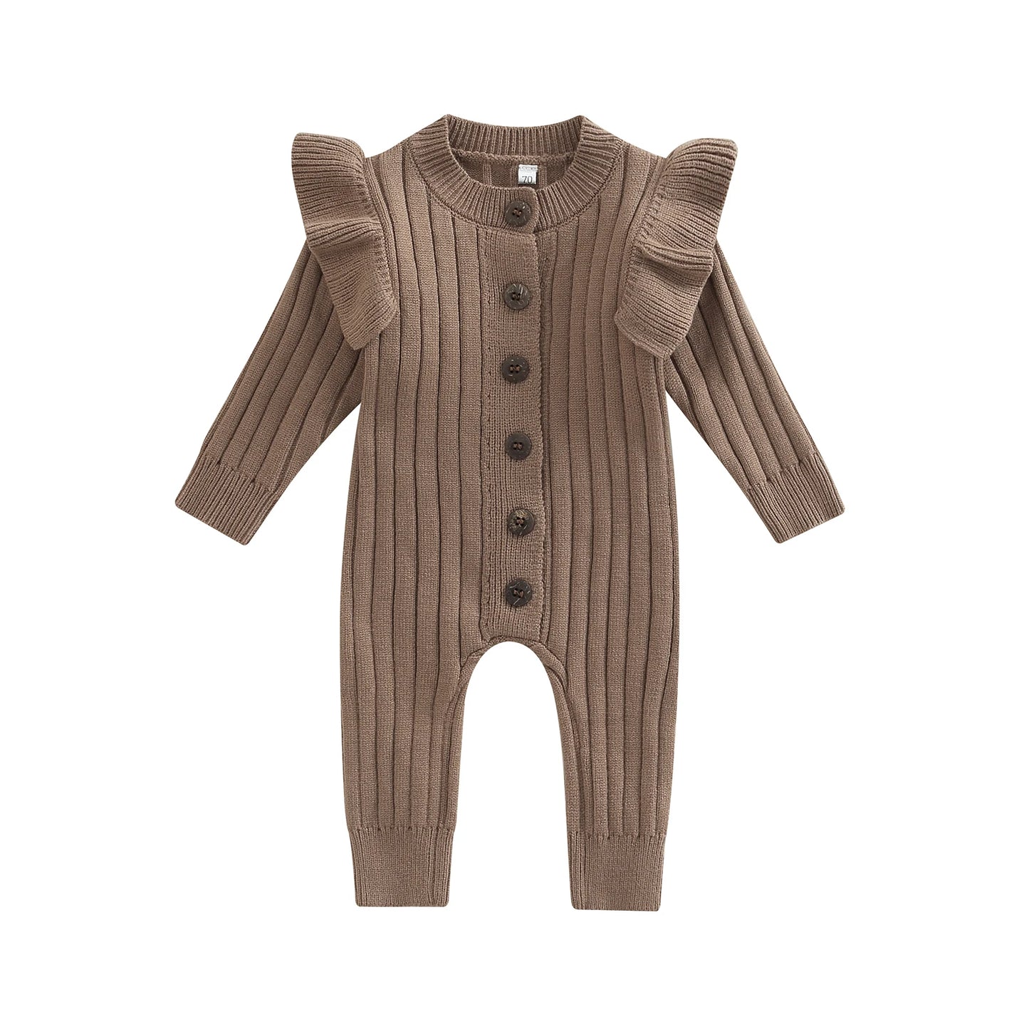 Infant Newborn Baby Girl Knitted Long Sleeve Ribbed Jumpsuit Fashion Solid Color Round Neck Button Long Romper