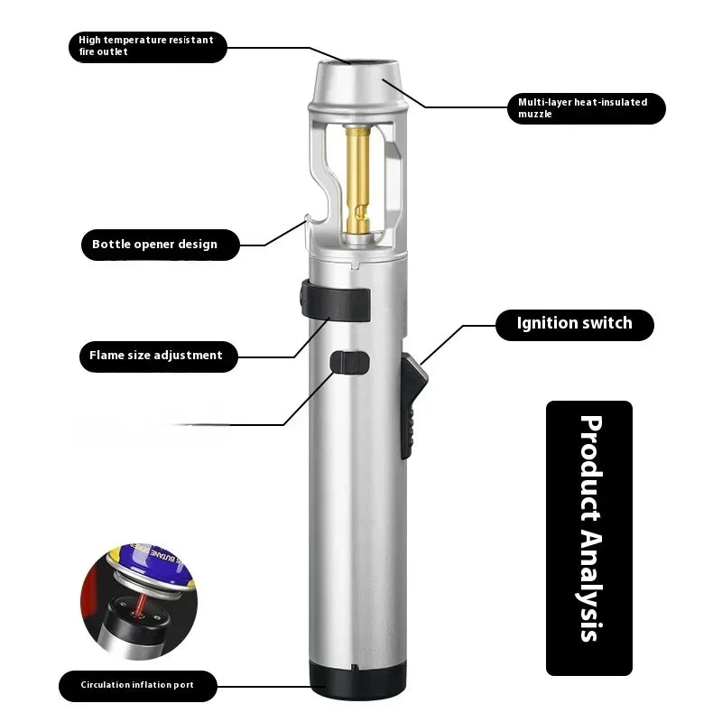Gas Lighter Powerful Metal Windproof Kitchen Cooking Torch Flame Jet Barbecue Smoking Accessories Cigar Lighters Men's Gift